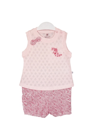 S-Mall Bibaby Pink Flowers Şortlu Jakarlı Bebek Takımı - 2 Li - Pembe