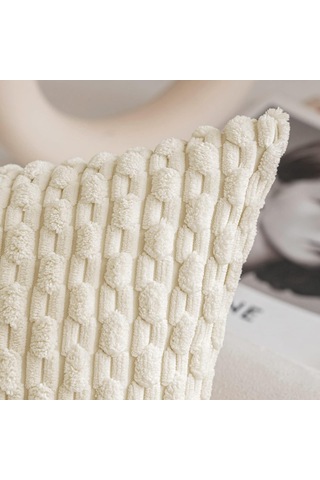 Moveevo Ev Dekorasyonu Yumuşak Plüsh Yastık Kılıfı 2 Adet, 18x18 İnç, Bej, Çekmeceli Desen, İç Dolgu Yok Diğer