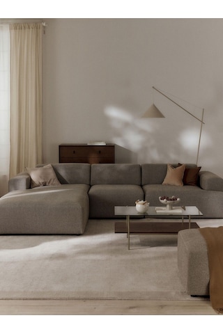 Massimo 3 Modül Sol Köşe Koltuk Takımı Kahverengi Keten Kumaş Sol Kahverengi