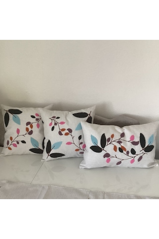 Punch İşlemeli Dal Desenli Dekoratif Kırlent Kılıfı Takım Karışık/Çok Renkli