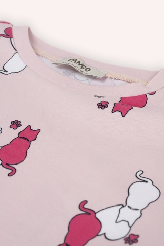 Panço Kız Çocuk Desenli Pembe Pijama Takımı