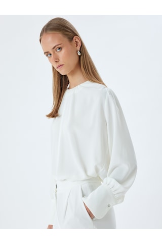 Koton Uzun Kollu Bluz Manşetli Yuvarlak Drapeli Yaka Krep Kumaş Kırık Beyaz 5wak60087uw Ekru