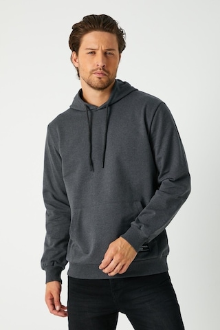 MMetalic Antrasit Erkek Kapüşonlu Kanguru Cepli Sweatshirt