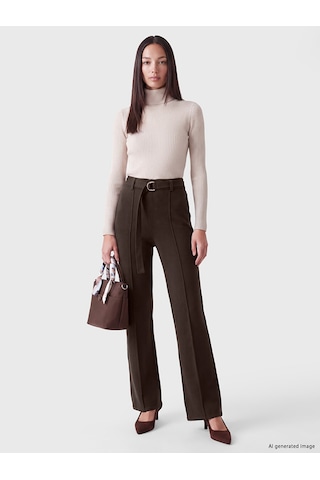 Lcwaıkıkı Classic Kahverengi Beli Kemerli Dar Fit Kadın Pantolon