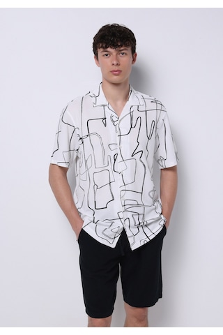 Colin's Colins Regular Fit Shirt Neck Baskılı Erkek Siyah Kısa Kol Gömlek Cl1074225 Q1.v1 Bpt Black Printed