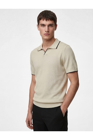 Koton Regular Fit Pamuklu Çizgi Detaylı Polo Yaka Kısa Kollu Triko Tişört Bej 6sam70044ht Ekru