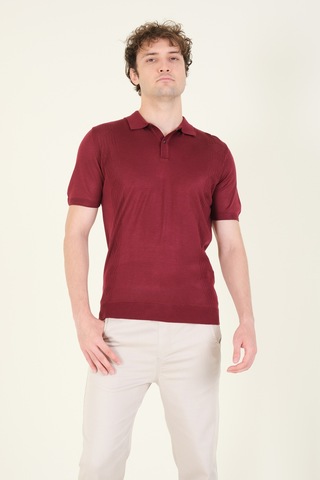 Giyim Dünyası Erkek Yanları Desenli Polo Yaka Merserize T-shirt Bordo 001