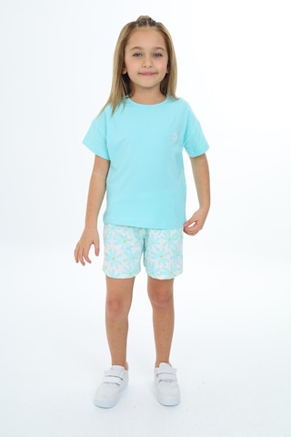 Toontoy Kids Toontoy Kız Çocuk Garni Ve Üst Çiçek Baskılı Şortlu Takım Mint Yeşili