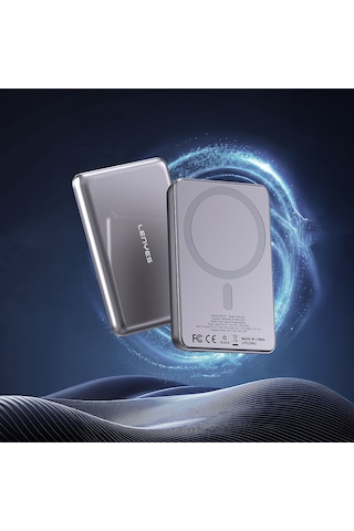 Lenyes Pw0015d Ultra İnce Led Göstergeli Wireless Powerbank 15w 5000mah Gri