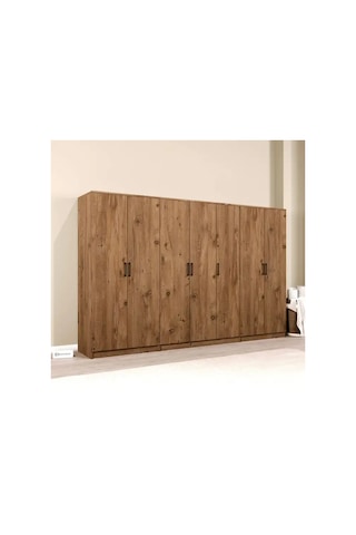 Kardelen Serisi Atlantik Çam 7 Kapaklı 13 Raflı 280 Cm Elbise Dolabı - Gardırop Seti Atlantik Çam