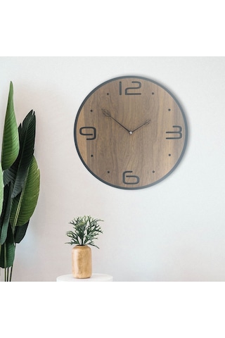 CajuArt Büyük Modern Ahşap Kahverengi Tasarım Ev Ofis Duvar Saati Kahverengi