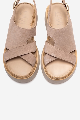 Luvishoes Vıen Bej Süet Hakiki Deri Kadın Sandalet Bej