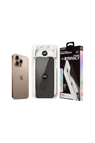 Fulltech Magicbox iPhone Uyumlu 16 Pro Max Premium Tempered Glass Aparatlı Ekran Koruyucu - Privacy