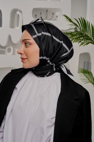 Afvente Geometrik Desen Siyah Soft Pamuk Eşarp