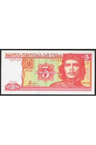 Küba, 3 Peso 2005 ,che Guevara Portreli, Eski Yabancı Kağıt Para "çil"
