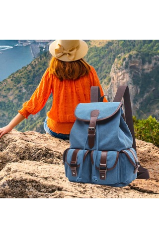 Suntek Kanvas Sırt Çantası Okul Yürüyüş Satchel Çanta MAvi