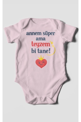 Morivokids Annem Süper Ama Teyzem Bi Tane Kısa Kollu Bebek Body %100 Pamuk Bebe Pembe