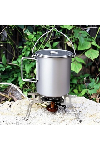 Yifomall Titanyum Tencere 750ml, Hafif Ve Dayanıklı, Çıkışlı Kullanıma Uygun, Kamp Ve Ev İçin Uygun Gümüş