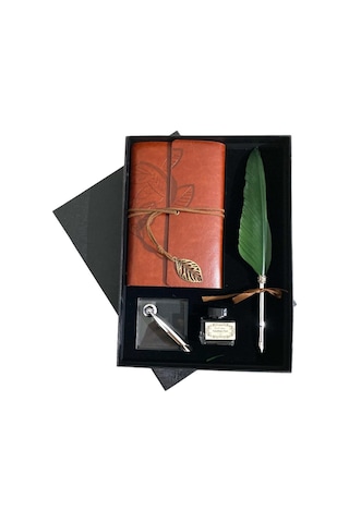 Kişiye Özel Kutulu Divit Kalem Ve Deri Kaplı Anı Defteri Yeşil