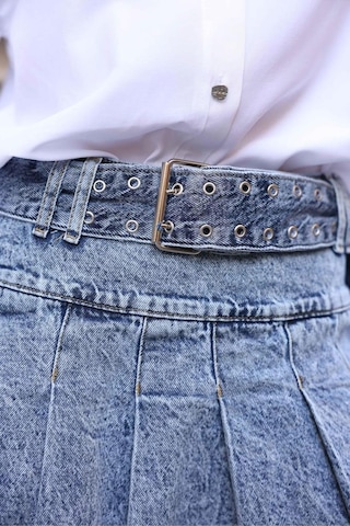 Bpm Kemerli Pileli Denim Etek 001