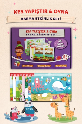 Kes Yapıştır Oyna Karma Etkinlik Seti 3+ Yaş 45 Sayfa Makas & Yapıştırıcı Hediye