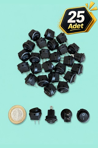 Yuvarlak Mini Anahtar 25 Adet 2 Pin 15 Mm Aç Kapa On-off Işıksız Switch Mini Buton Kcd11 Siyah 3a/250v/ac