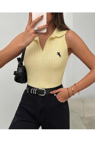 Luxetıque Açık Polo Yaka Triko Sarı