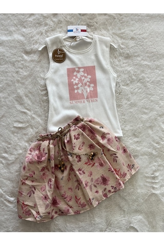 Pamuk Ceketli Üç İplik Dijital Etekli Üçlü Takım Pembe