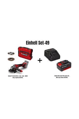 Einhell Set-49 Einhell TP-AG 18/125 CE + 3 Set Solo Akülü Avuç Taşlama 4431195 + Einhell 18V 4AH Pxc Starter Kit Akü & Şarj Cihazı