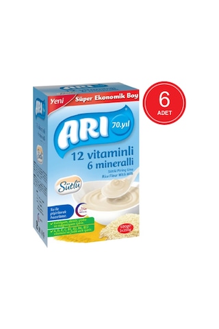 Arı 12 Vitaminli 6 Mineralli Sütlü 6+ Ay Pirinç Unu 6 x 500 G