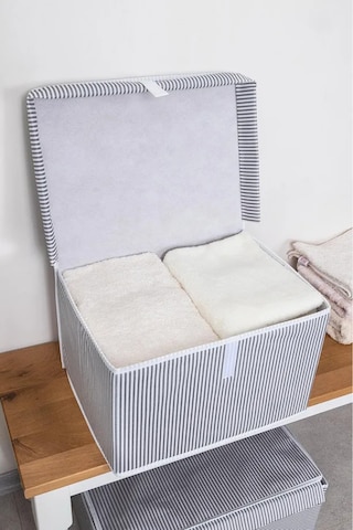 Çok Amaçlı Kapaklı Kutu Saklama Kutusu Mini Boy Tela 40 30 26 Cm Gri-beyaz