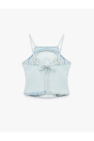 Koton Kare Yaka Nakışlı Sırt Detaylı Kolsuz Denim Bluz Açık İndigo 6sal30023md