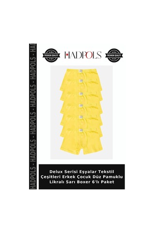 Hadpols Delux Serisi Eşyalar Tekstil Çeşitleri Erkek Çocuk Düz Pamuklu Likralı Sarı Boxer 6'lı Paket
