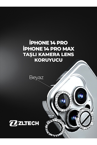 İphone 14pro/14promax Uyumlu Taşlı Kamera Lens Koruyucu Gümüş