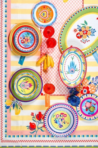 Mamma Mia Çiçek Desenli Oval Servis Tabağı 50 Cm X 35 Cm Yeşil