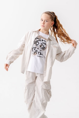 Giyicem Kız Çocuk Yan Pileli Gömlek T-shirt İkili Takım 1809 Ekru