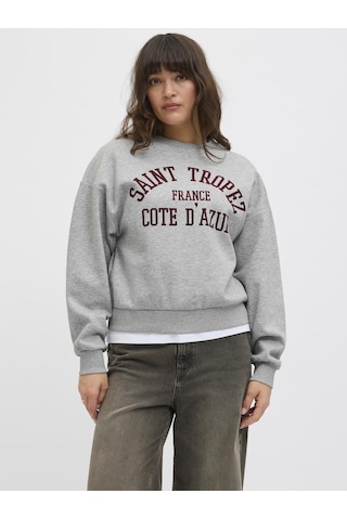 Jack & Jones Kadin Gögüs Baskili Relaxed Fit Sweatshirt - Merle - 12260608 Light Grey Melange