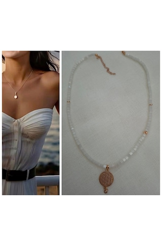 Sedef Boru Boncuklu Yaşam Çiçeği Kolye Uçlu Bayan Kolye