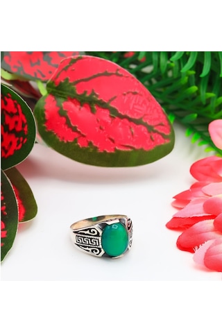 Babil Işlemeli Akik Taşlı Erkek Gümüş Yüzük - 555005686