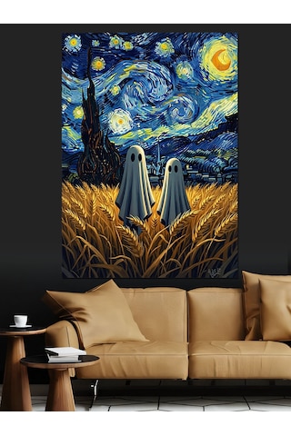Van Gogh Yıldızlı Gece Ve Hayalet Dekoratif Kanvas - Mdf Ahşap Tablo