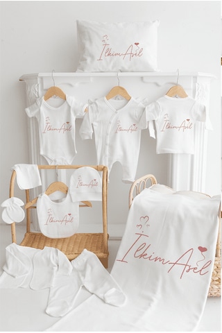 Bebewini %100 Pamuk Baskılı 11'li İsimli Hastane Çıkışı 0015 Ekru