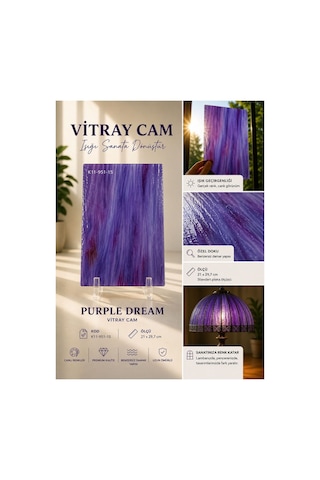 Dekoratif Vitray Cam Lavanta Moru Damarlı 21x29,7 Cm