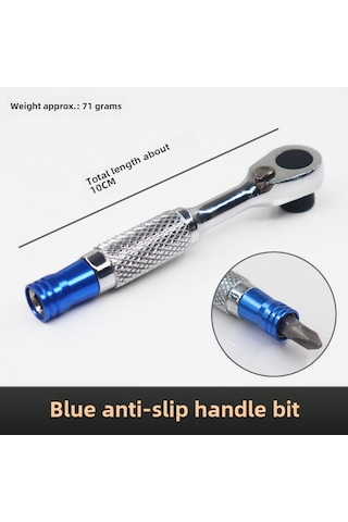 Springsun Mavi Kaymazsız Uçlu 72 Dişli Mini Ratchet Anahtarı - Dar Mekanlar İçin 1/4" Uçlu Somun/somun Sıkma Aracı - Saat/yön Değiştirilebilir