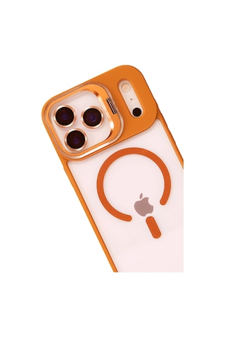 Joko - 440 - Apple Apple iPhone Uyumlu 17 Pro Max Remim Lensli Magsafe Standlı Kapak - Glblseme - - Turuncu