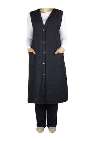 Kadın Önü Düğmeli Üstten Cepli Büyük Beden Kapitone Yelek Siyah