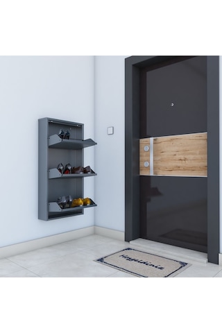 3'lü Metal Ayakkabılık - Antrasit Nocolor-440b3e40