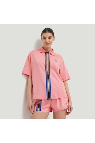 Pembe Fila Kadın Polo T-shirt Tape Detail Tw411141 Pembe