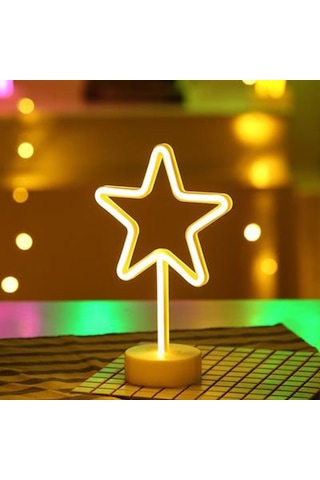 Aklow Yıldız Tasarımlı Neon Led Masa Ve Gece Lambası Dekoratif Işık Çoklu Renk