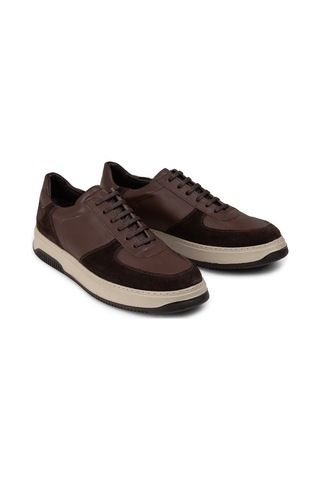 Deery Hakiki Deri Kahverengi Erkek Sneaker Ayakkabı - 01965Mkhve01 Kahverengi