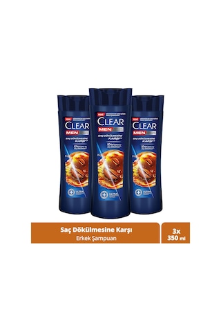 Clear Men Kepeğe Karşı Etkili Şampuan Saç Dökülmesine Karşı 3 x 350 ML